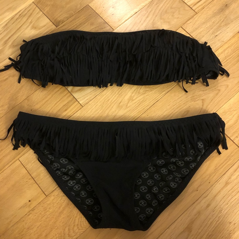 Red Carter fringe bandeau bikini XS